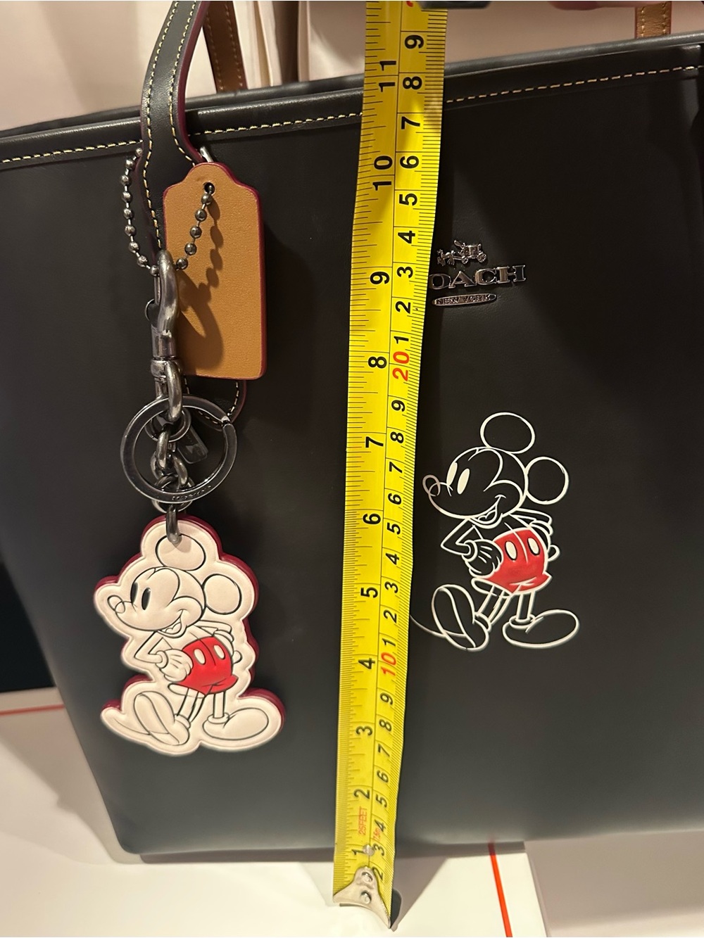 Coach Black Leather Tote with Mickey Character Charm - Picture 12 of 13
